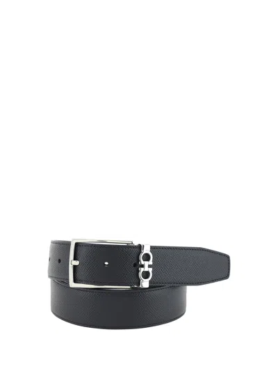 Ferragamo Reversible Calf Leather With Gancini Buckle Belt In Black