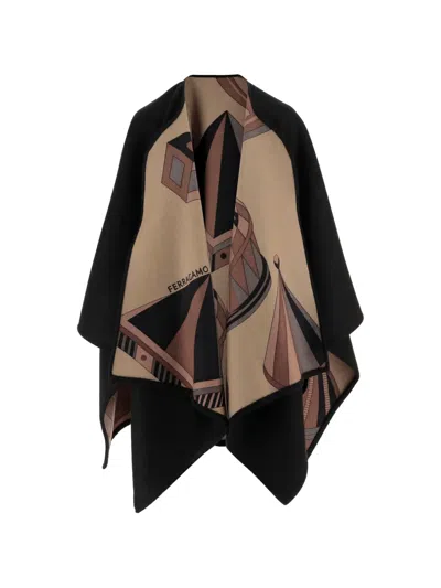 Ferragamo Reversible Geometric Cape In Black