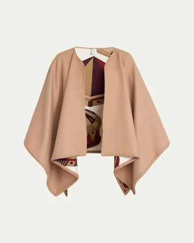 FERRAGAMO REVERSIBLE GEOMETRIC WOOL & SILK CAPE