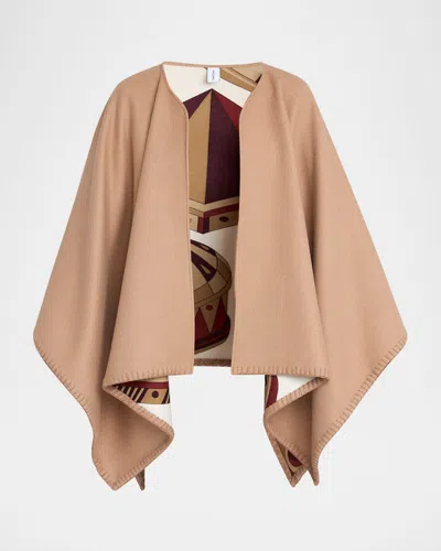 FERRAGAMO REVERSIBLE GEOMETRIC WOOL & SILK CAPE