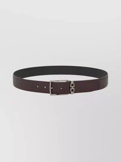 Ferragamo Grained Leather Gancini Motif Reversible Belt In Brown