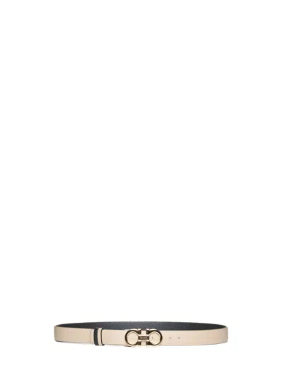 Ferragamo Reversible Grained Leather Gancini Belt In White