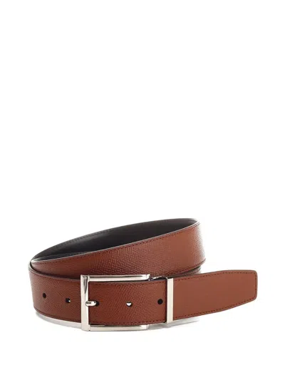Ferragamo Reversible Grained-leather Belt In Brown