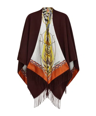 FERRAGAMO FERRAGAMO REVERSIBLE ROOSTER PRINTED FRINGED CAPE