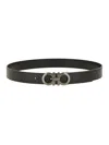 Ferragamo Adjustable Textured Leather Belt In Black