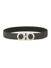 Ferragamo Embossed Pattern Metal Buckle Belt In Black