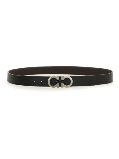 Ferragamo Men Gancini Adjustable And Reversible Belt In Black