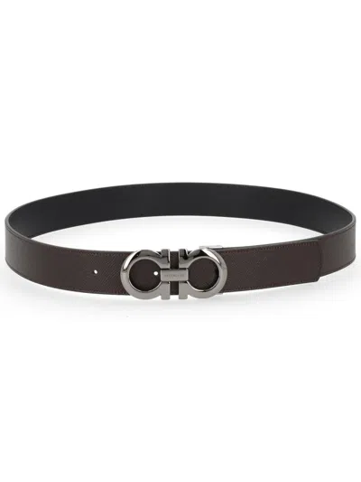Ferragamo Reversible "hooks" Belt In Brown