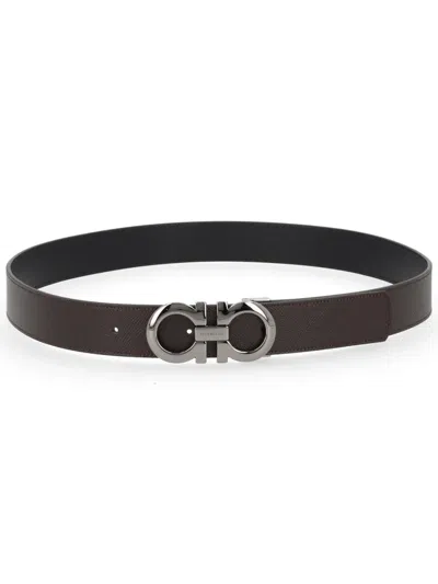 Ferragamo Reversible "hooks" Belt In Pattern