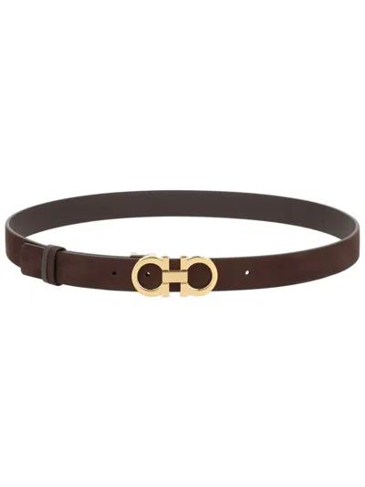 Ferragamo Reversible "hooks" Belt In Brown