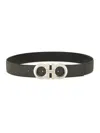 Ferragamo Embossed Pattern Metal Buckle Belt In Black