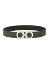 Ferragamo Embossed Pattern Metal Buckle Belt In Black