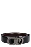 Ferragamo Black And Brown Reversible Belt With Gancini Detail In Smooth Leather Man