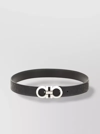 Ferragamo Reversible Leather Belt Adjustable Length In Black