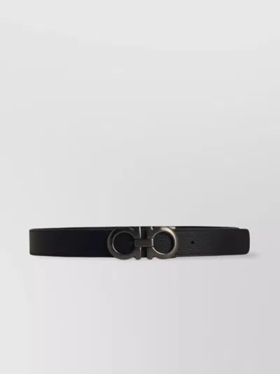 Ferragamo Reversible Leather Belt Adjustable Length In Black