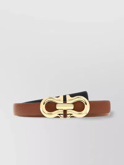 Ferragamo Reversible Leather Belt Adjustable Length In Brown