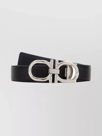 Ferragamo Reversible Leather Belt Adjustable Length In Black