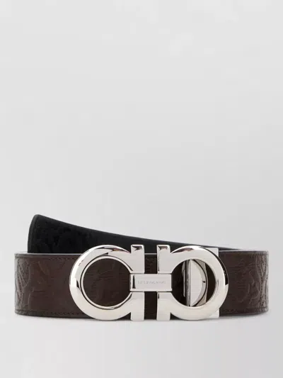 Ferragamo Reversible Leather Belt Adjustable Length Pattern In Black