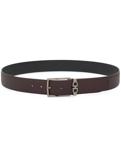 Ferragamo Reversible Leather Buckled Belt In Red