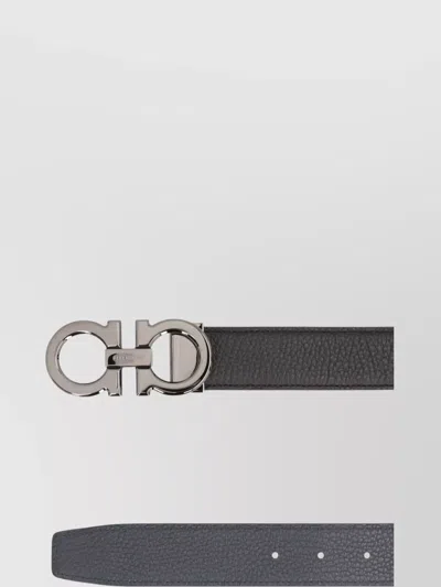 Ferragamo Reversible Leather Belt Gancini In Black