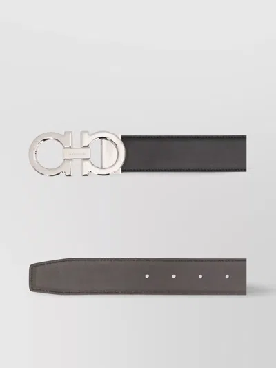 Ferragamo Reversible Leather Belt Gancini In Black
