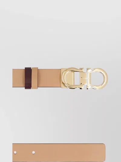 Ferragamo Reversible Leather Belt Gancini In Brown
