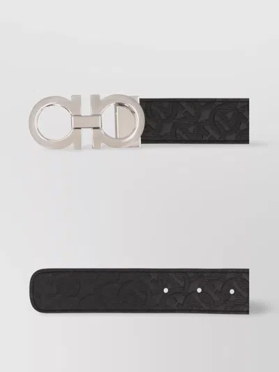 Ferragamo Reversible Leather Belt Gancini Buckle In Black