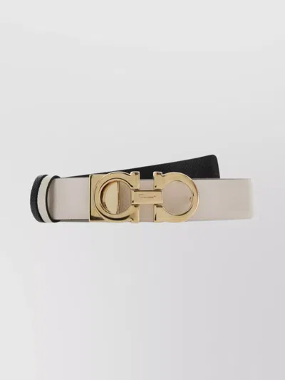 Ferragamo Reversible Leather Belt Gold-tone Buckle In Neutral