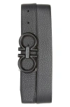 Ferragamo Reversible Leather Belt In Nero/asfalto Grey