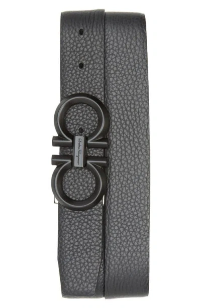 Ferragamo Reversible Leather Belt In Nero/asfalto Grey