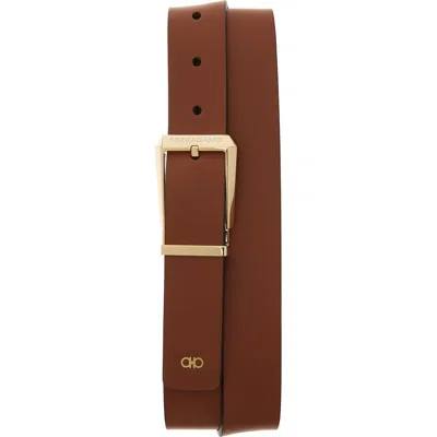 Ferragamo Reversible Leather Belt In New Cognac Nero
