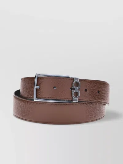Ferragamo Reversible Leather Belt Stitched Rod In Brown