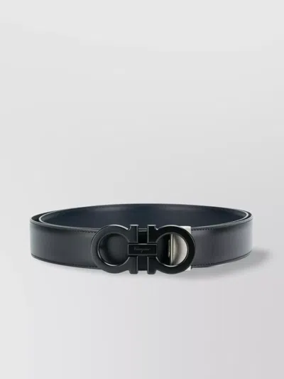 Ferragamo Reversible Leather Belt With Buckle Detail In Black