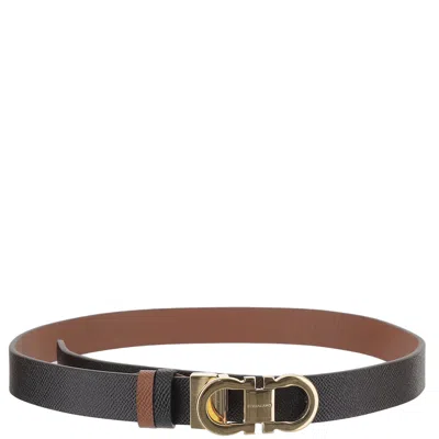 Ferragamo Reversible Leather Belt With Double-hook Buckle In Brown