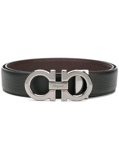 Ferragamo Reversible Leather Belt With Gancini Logo In Blue