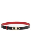 Ferragamo Reversible Leather Belt With Gold-tone Double Gancini Buckle In Black
