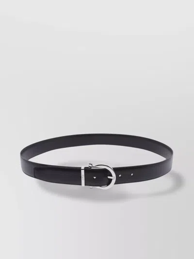 Ferragamo Reversible Leather Belts With Textured Finish In Black