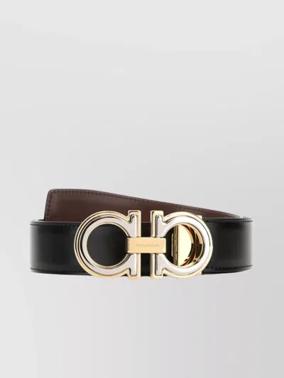 Ferragamo Reversible Leather Gancini Belt In Brown