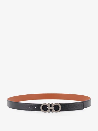 Ferragamo Reversible Leather Gancini Belt In Black