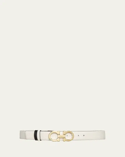 Ferragamo Reversible Leather Gancini Belt In Bone