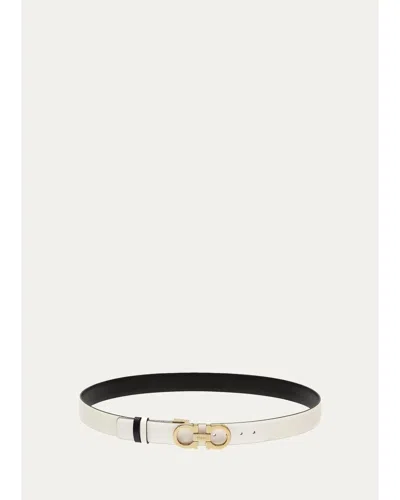 Ferragamo Reversible Leather Gancini Belt In Bone