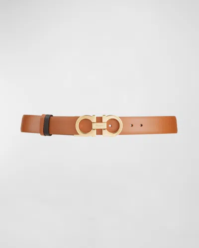 Ferragamo Reversible Leather Gancini Belt In Gold
