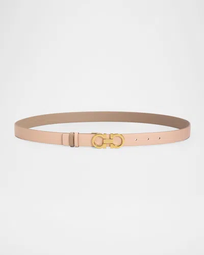 Ferragamo Reversible Leather Gancini Belt In Brown