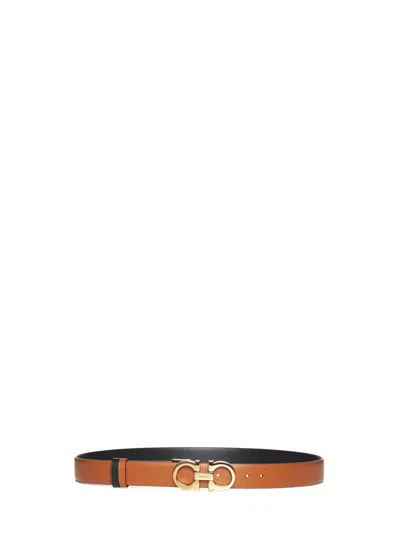 Ferragamo Reversible Leather Gancini Belt In Brown