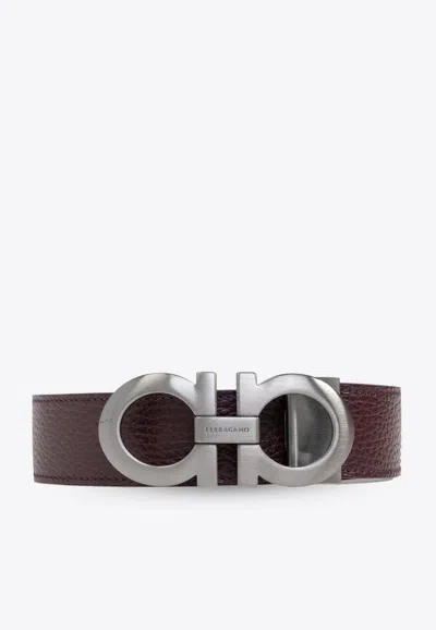 Ferragamo Reversible Leather Gancini Belt In Dark Brown
