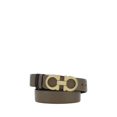 Ferragamo Reversible Leather With Gancini Buckle Belt In Brown