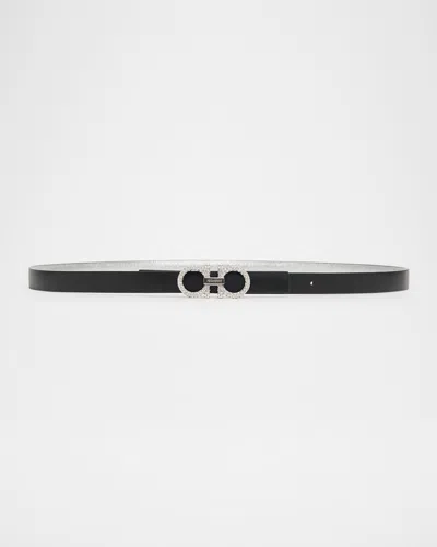 Ferragamo Reversible Metallic Calfskin Leather Belt In Blue