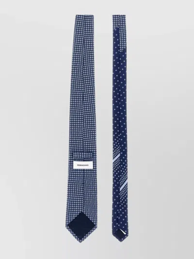 Ferragamo Reversible Patterned Slim Tie With Pointed Tip In Blue
