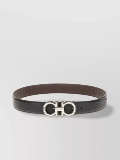 Ferragamo Reversible Pebble Leather Belt In Black