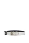 Ferragamo Gancini Strass Leather Belt In Silver